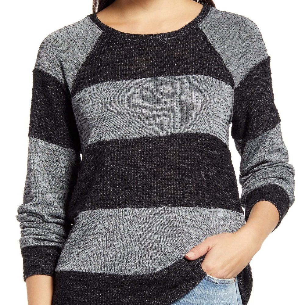 Everleigh Stripe Sweatshirt Sweater Pullover Top Grey/Black‎ XS X-small NWT 4066